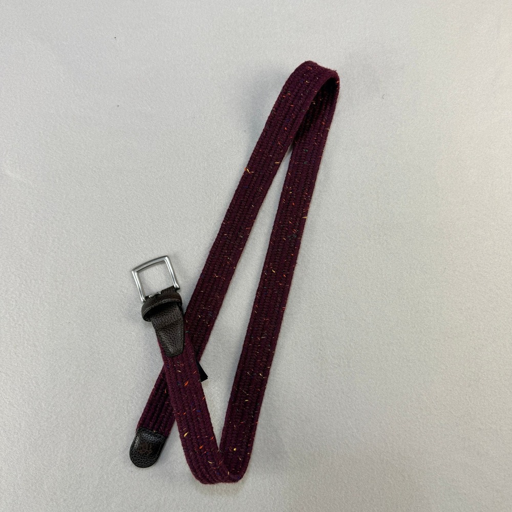 Brooks Brothers Mens Burgundy Donegal Woven Braided Stretch Belt Leather Trim M